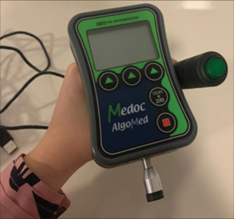 Algomed device for quantitative sensory testing.